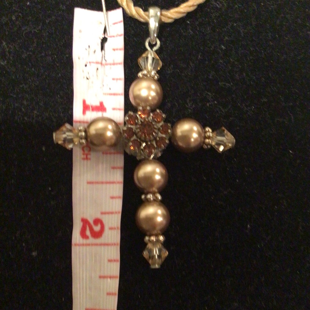 Swarovski Crystal&pearls cross pendant necklace